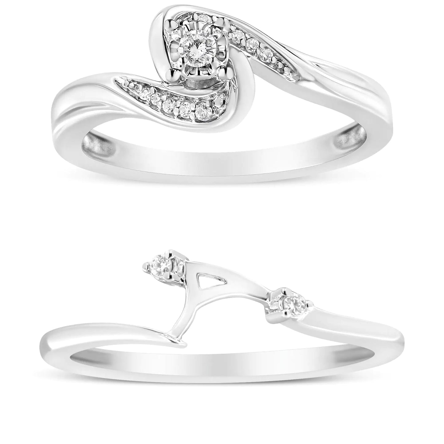 Diamond Swirl and Bypass Bridal Set Ring and Band