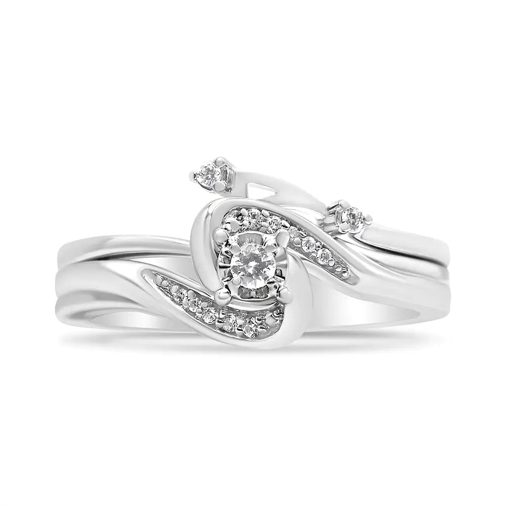 Diamond Swirl and Bypass Bridal Set Ring and Band