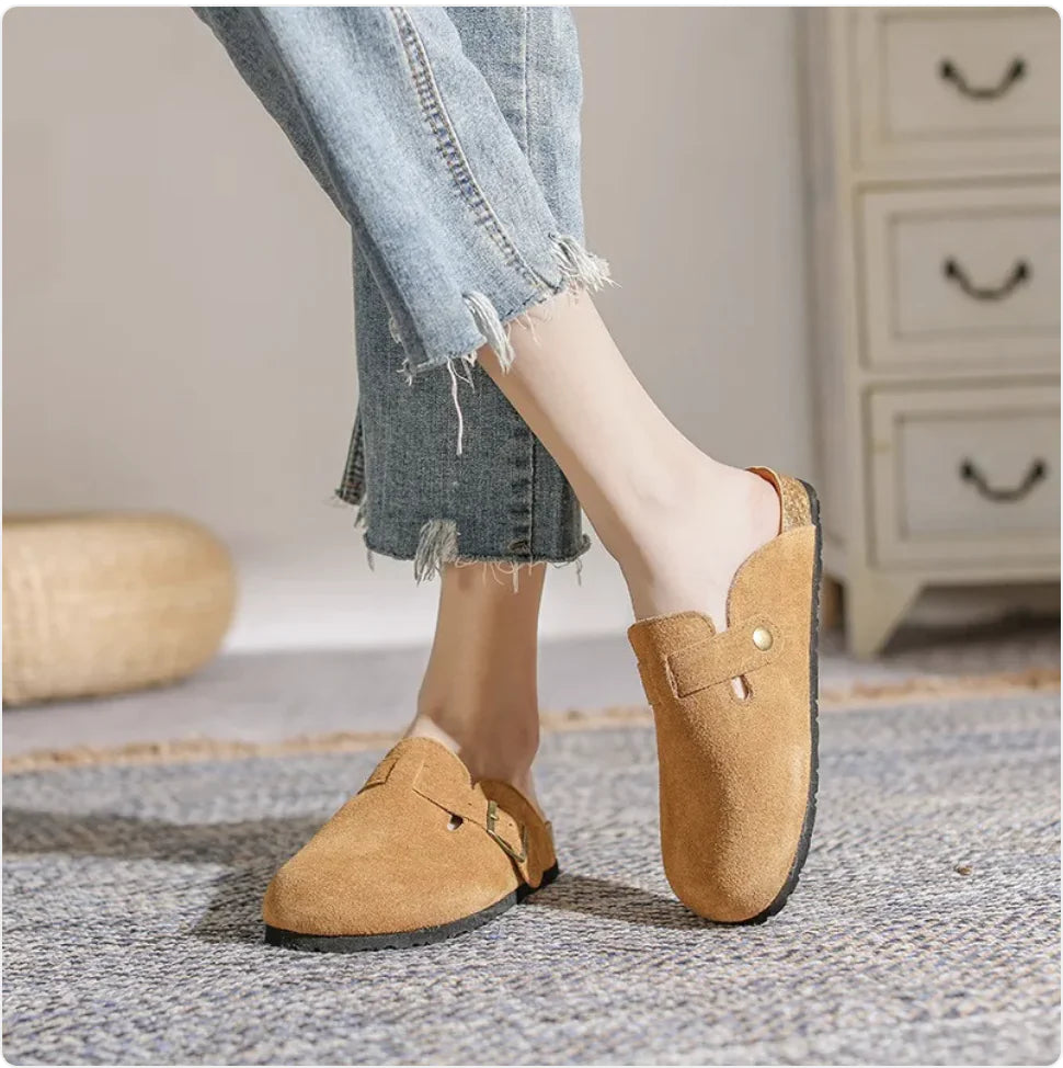 Unisex Leather Retro Closed-Toe Slippers