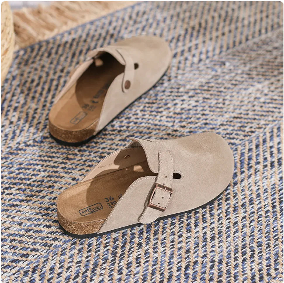 Unisex Leather Retro Closed-Toe Slippers