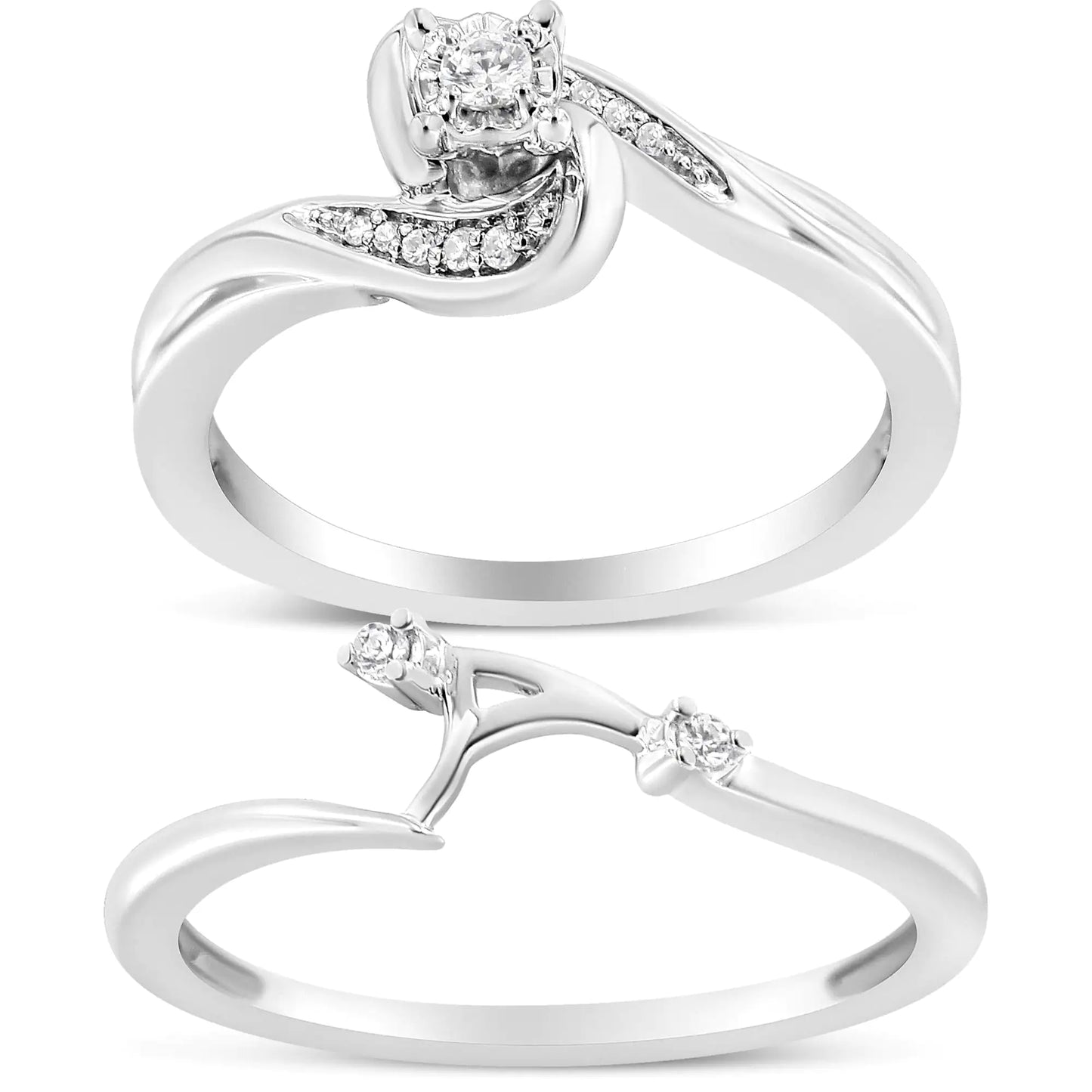 Diamond Swirl and Bypass Bridal Set Ring and Band