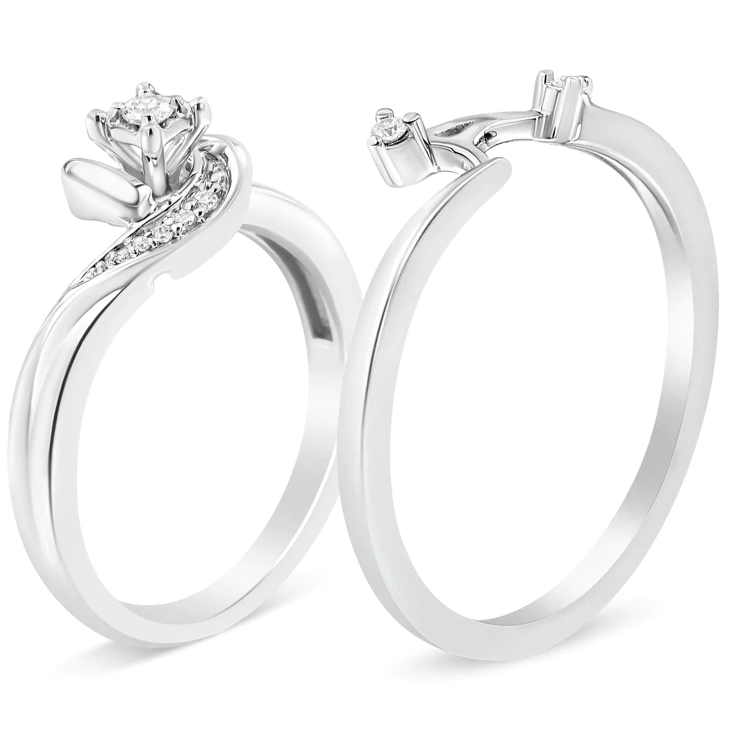 Diamond Swirl and Bypass Bridal Set Ring and Band